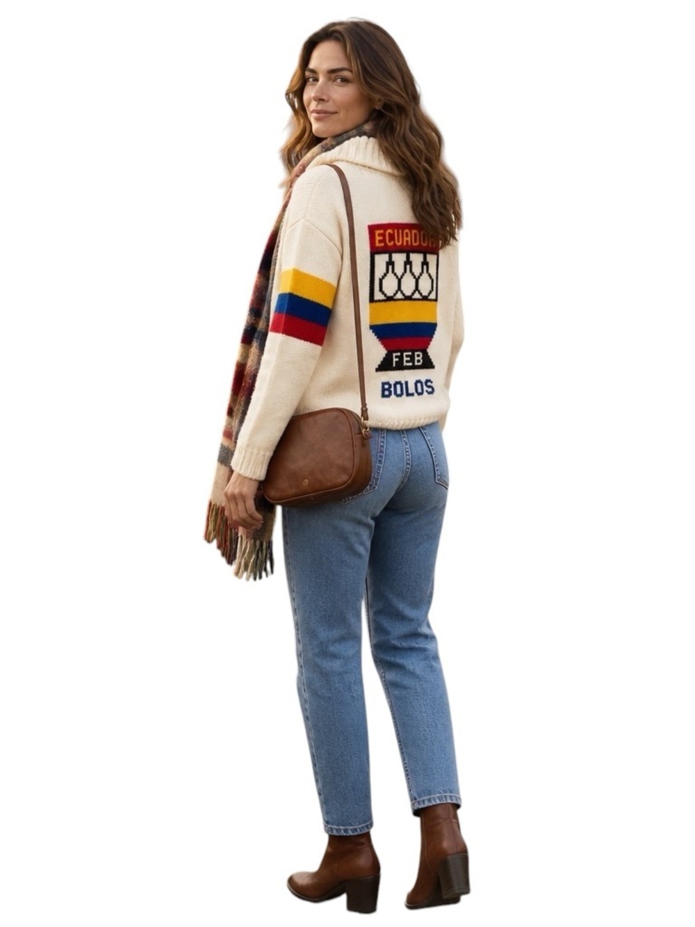 Handmade Ecuador Wool Sweater Jacket Trophy Graphic Full Zip Cardigan Vintage - Picture 2 of 12